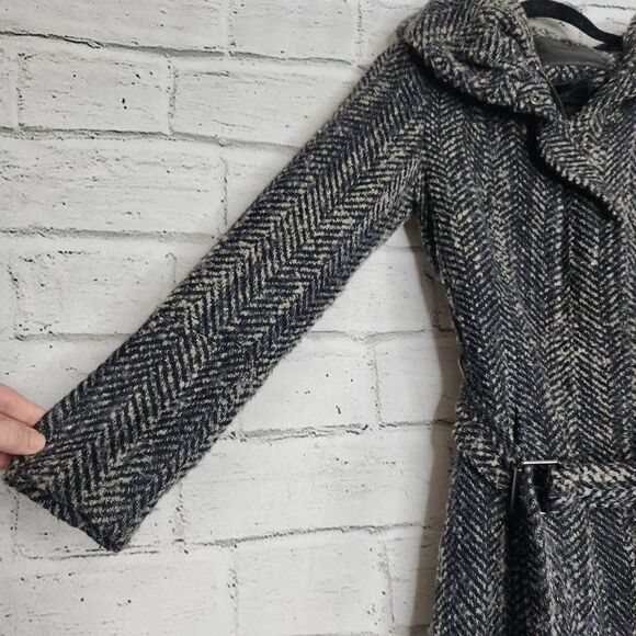 Zara Basic Women's Gray Textured Tweed Full Zip Lined Hooded Coat Size Small - Picture 7 of 15